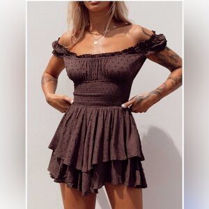 Princess Polly Love Galore Chocolate Brown Smocked Romper Boho Cottagecore